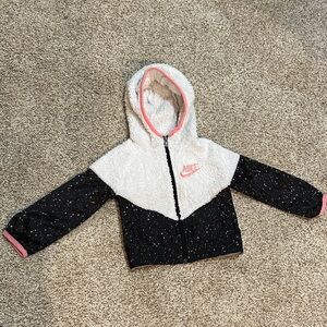 Nike Black and White Hooded Spring Jacket with Pink Trim